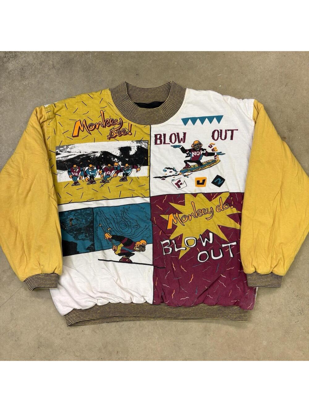 Vintage Blowout Monkey Ski Surf Reversible Sweatshirt Size Large